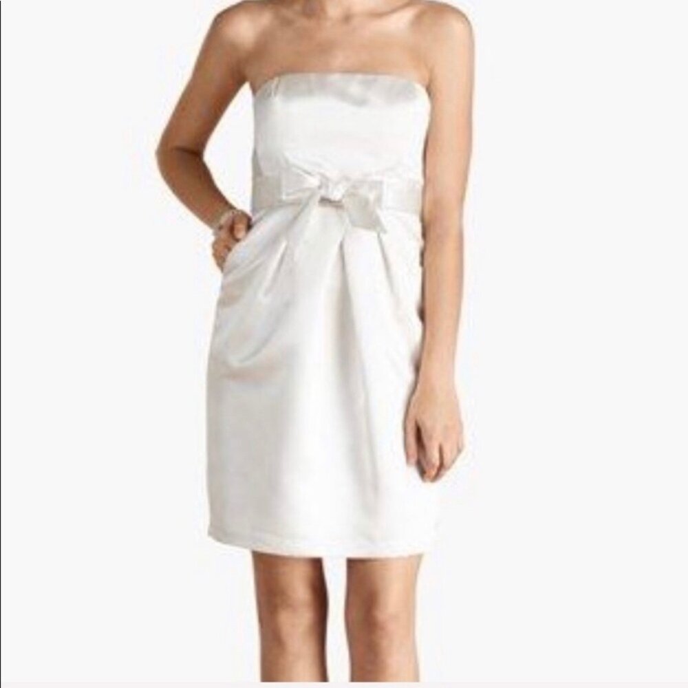 Donna Morgan Womens White Satin Strapless Formal Dress Bow Pencil Skirt size 4